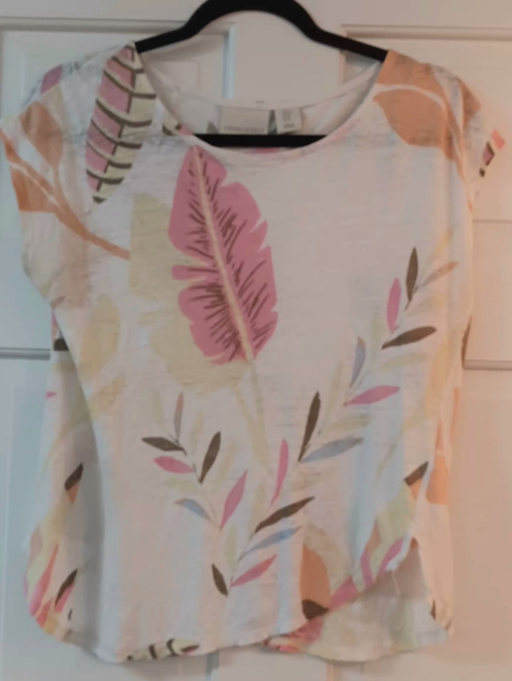 Cynthia Rowley Boho Linen Top with Pink & Peach Feather Print